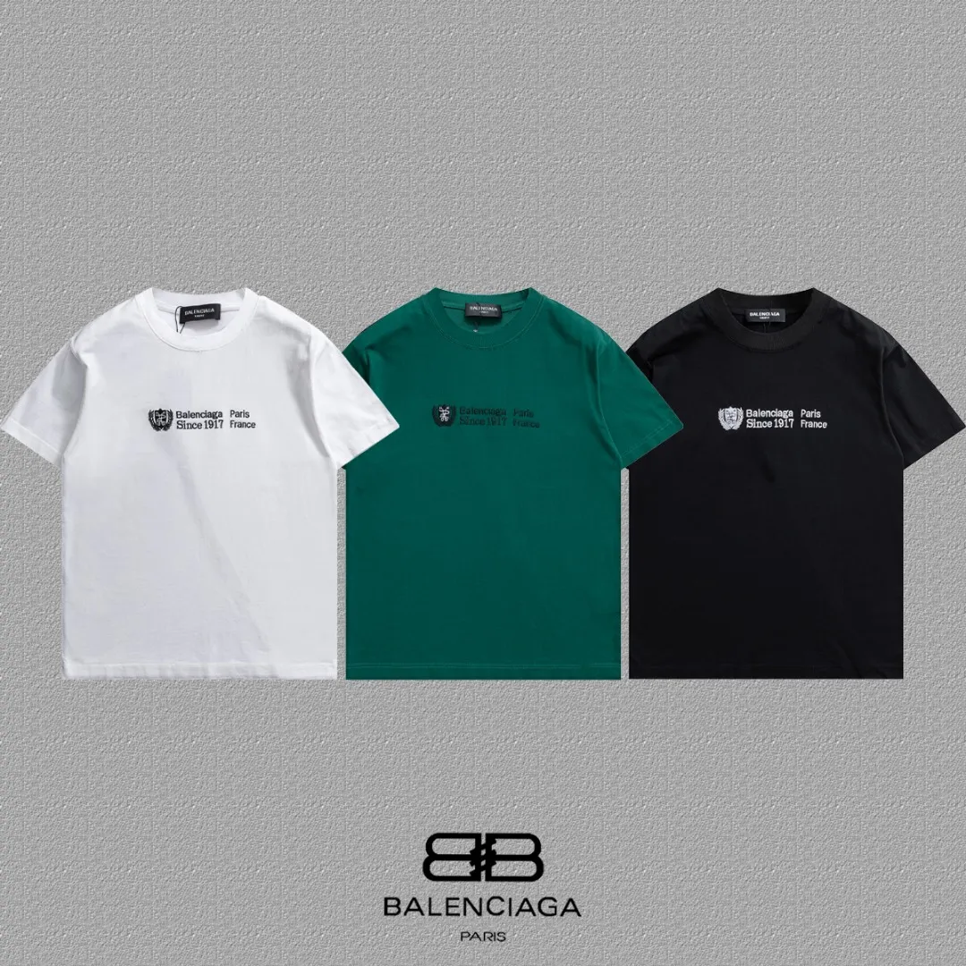 P100✨🔥 [BALENCIAGA] 2026FW short-sleeved T-shirt Premium 26s double yarn 300g fabric embroidery fraying process Color: Black White Green Size: S M L XL 2XL